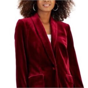 Joan & David | Vintage Velour Velvet Blazer Jacket Shoulder Pads in Cranberry 8